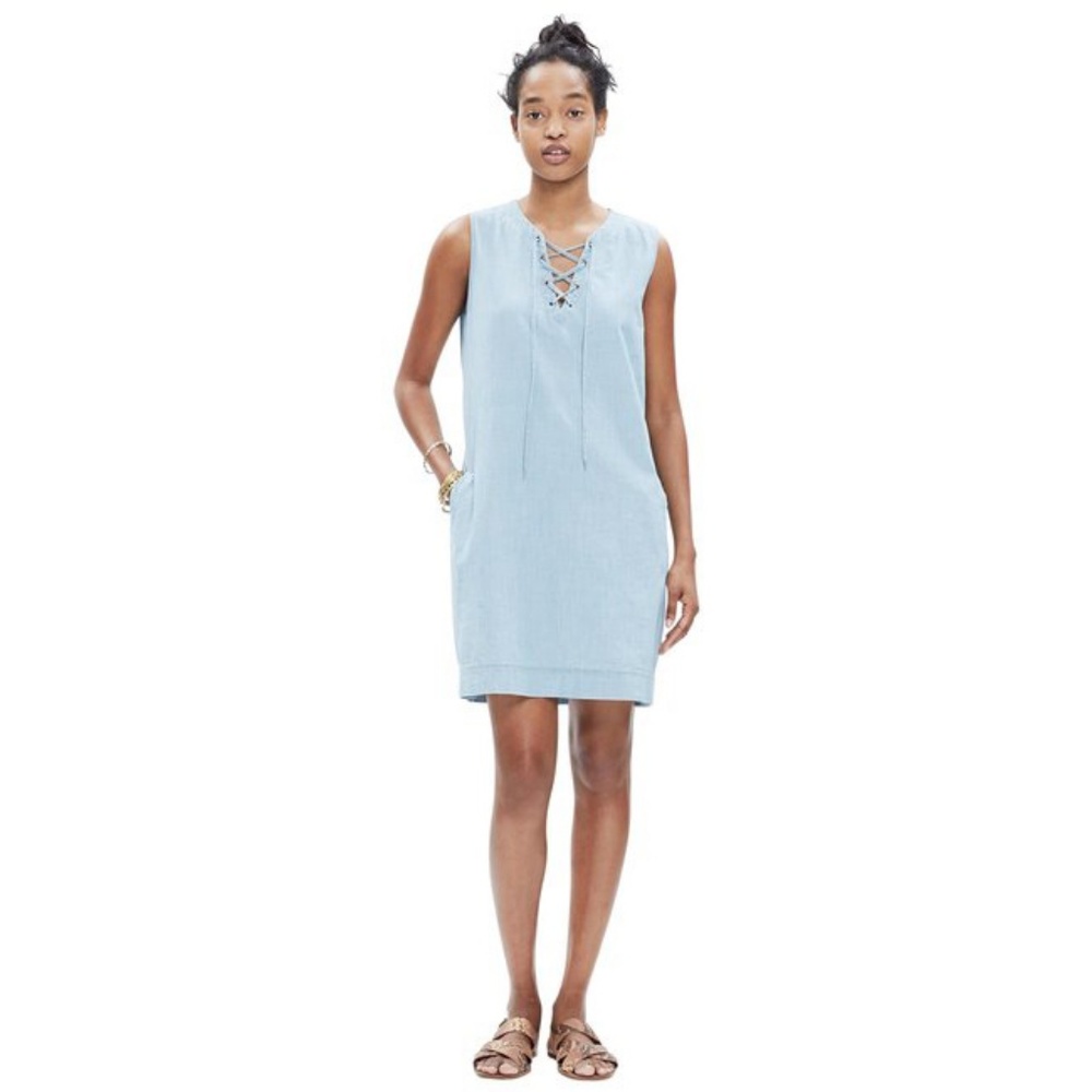 SOLD MADEWELL Lace Up Chambray Dress - Picture 2 of 5